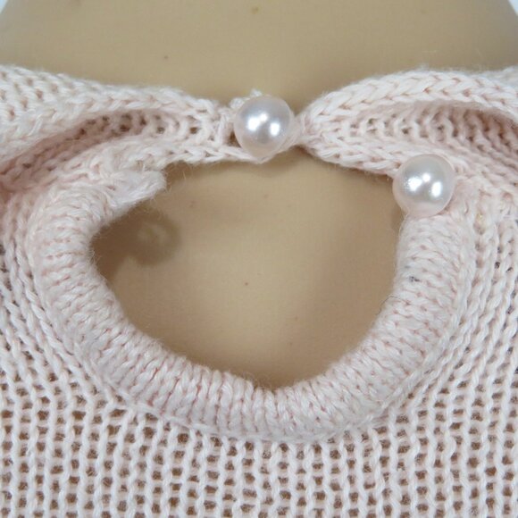 Vintage Sweater Shoulderpads 80s 90s Pastel Pink Floral Pearl Knit Cute Flower - Picture 7 of 7